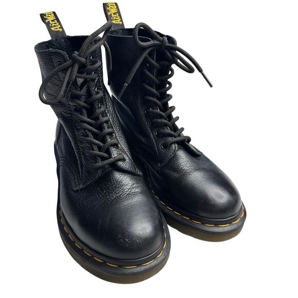 W7 Dr. Martens 1460 Combat Boots Black Leather 8-Eye Lace-Up Moto Grunge Punk - Picture 1 of 12